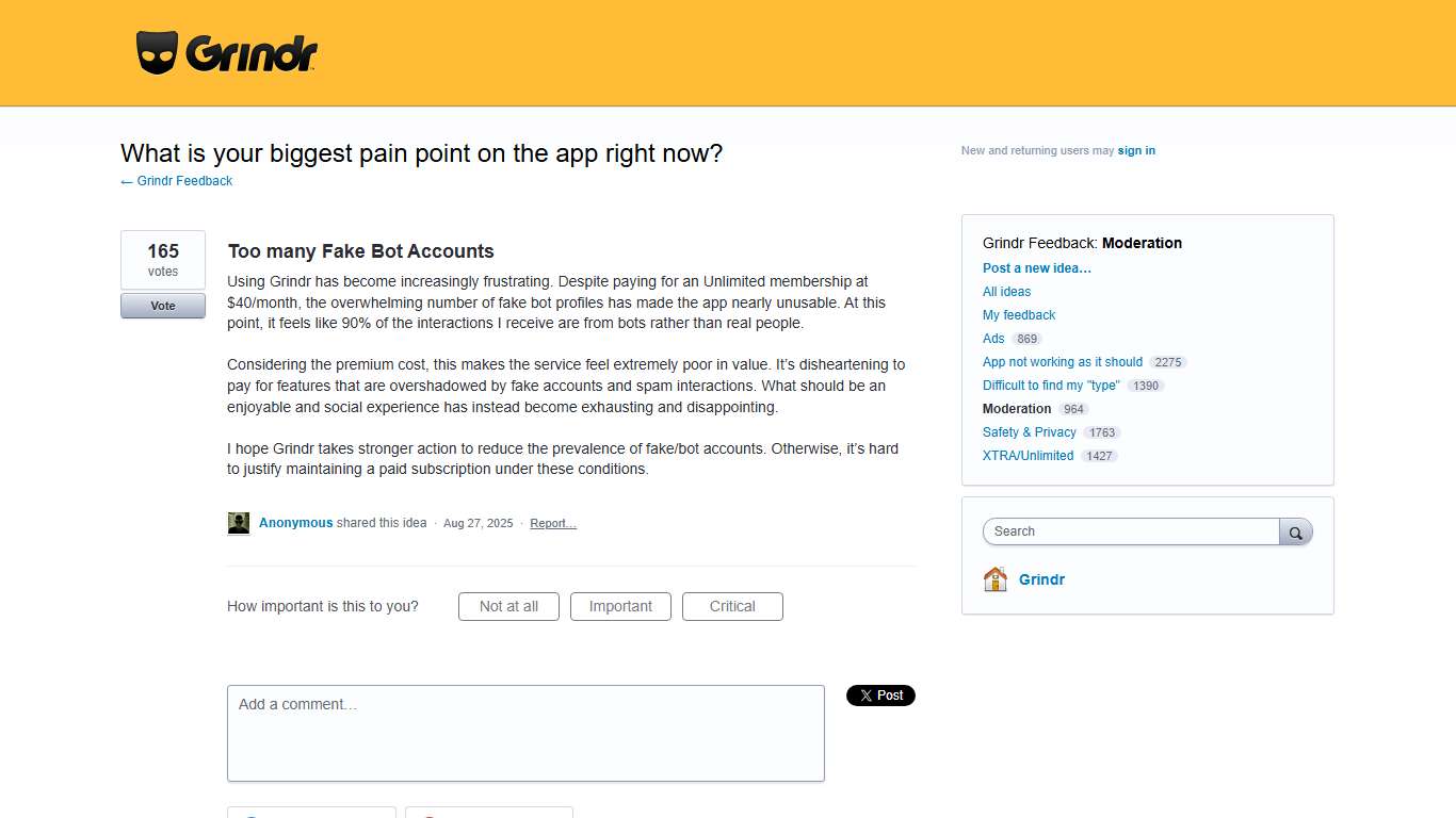 Too many Fake Bot Accounts – Grindr Feature Suggestions